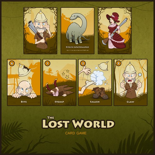 Hunter design with the title 'Lost World Lunch Card Game Illustrations'