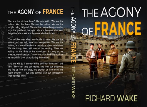 Photo editing design with the title 'Cover for third book in series of Occupied France thrillers'