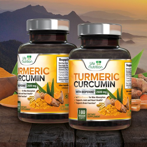 Nutrition label with the title 'Label design for turmeric curcumin'