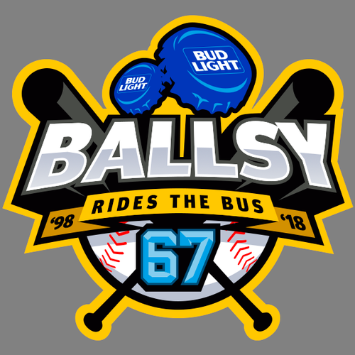 Baseball t-shirt with the title 'Ballsy Rides the bus'