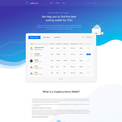 Bitcoin website with the title 'Design a crypto related website - crypto wallet'