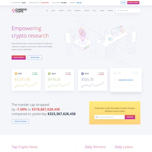 Icon website with the title 'Shiny new UI for Informational Crypto Website'
