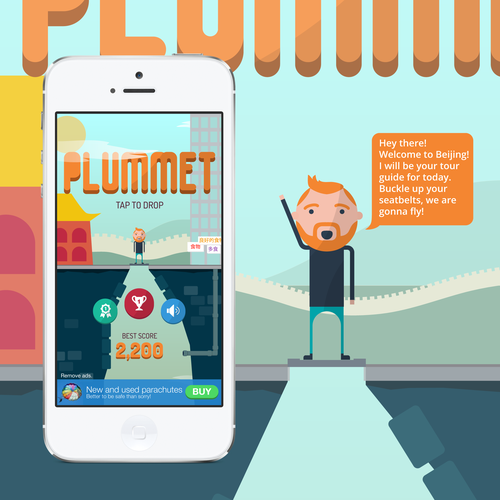 IPhone design with the title 'Plummet Free Fall'