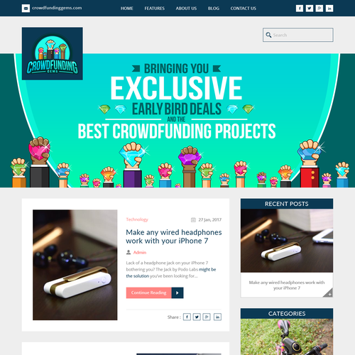 Article design with the title 'Crowdfunding Gems'