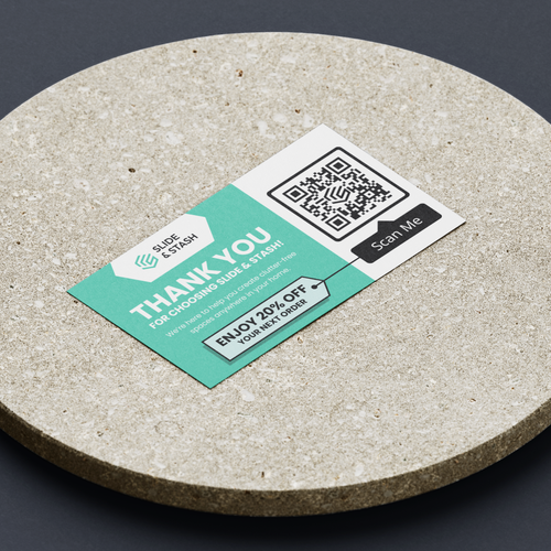 Storage design with the title 'Sleek product insert card design for under-desk storage drawers: Slide & Stash'