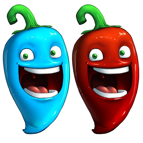 Red and blue design with the title 'Chili Pepper Character'