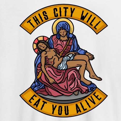 Old school t-shirt with the title 'La Pietá illustration'