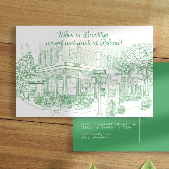 Postcard illustration with the title 'Illustration for a family restaurant'