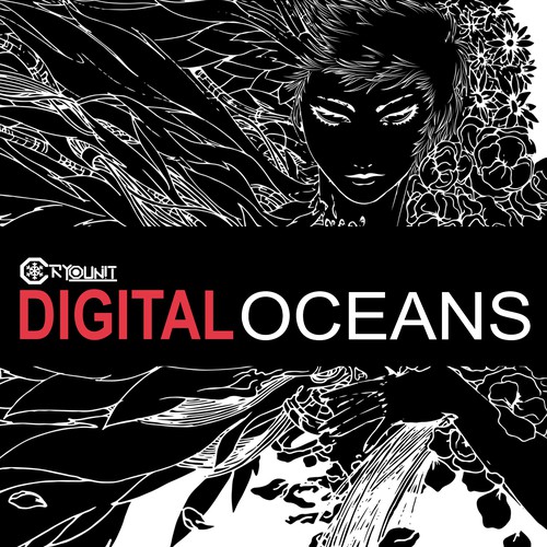 Ink artwork with the title 'Design concept for electronic music album'