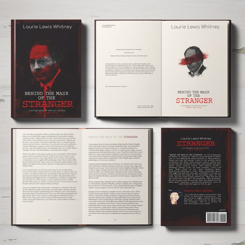 Biography design with the title 'Behind the Mask of the Stranger'
