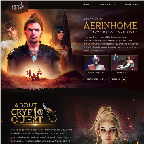 Game website with the title 'Crypto Gaming Design'