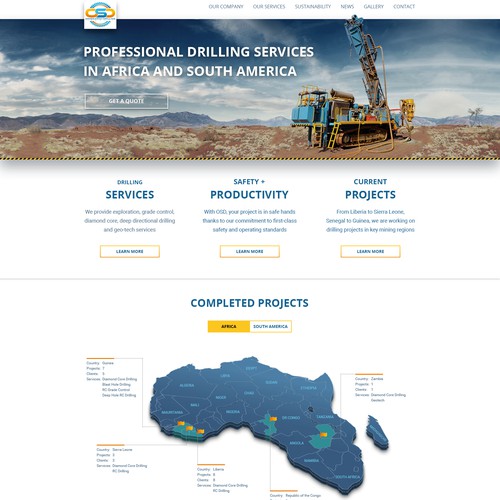 Mining website with the title 'Oresearch Drilling - Website Redesign'