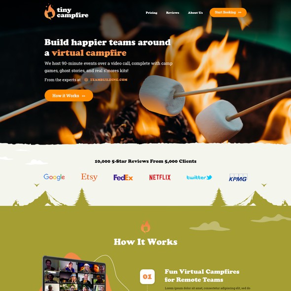 Team website with the title 'tinycampfire.com web design'
