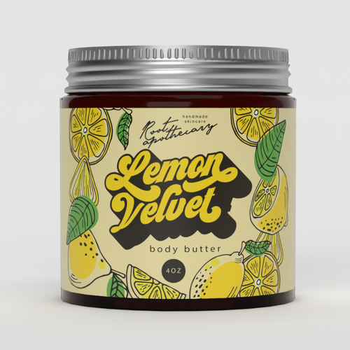 Retro label with the title 'Body Butter for Skincare - Lemon Velvet'