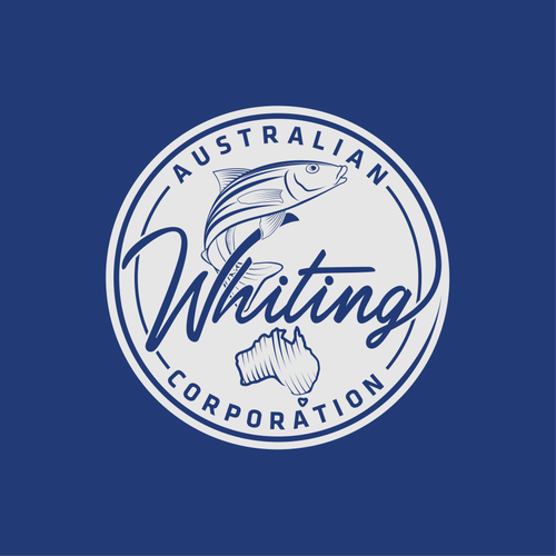 Vintage badge logo with the title 'Australian Whiting Seafood Packaging Logo'
