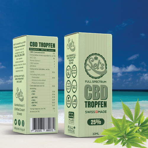 Drop design with the title 'CBD Tropfen/drops box design'
