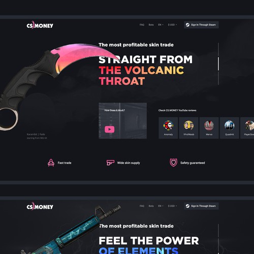 Black website with the title 'cs.money'