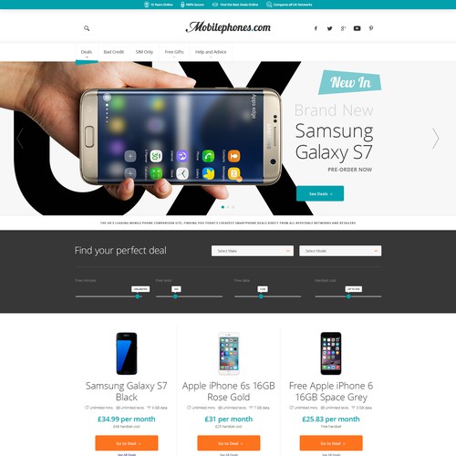 Light website with the title 'Redesign for a mobile phone comparison website'