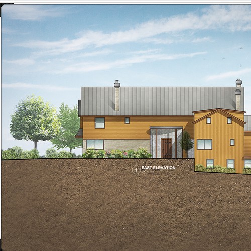 Facade design with the title 'Photoshop job 2d-to-3D'