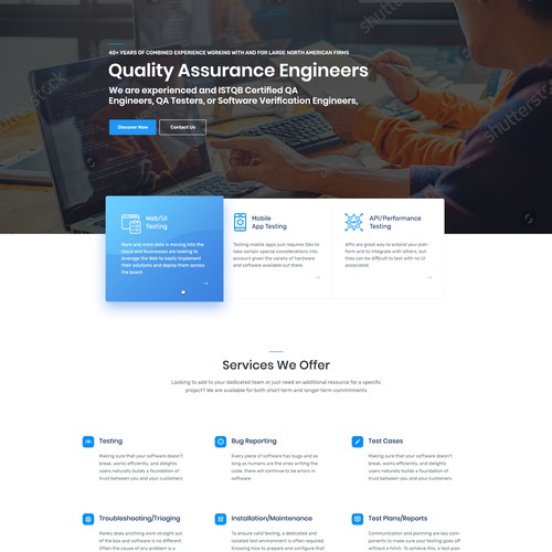 White background design with the title 'Software Testing Landingpage'