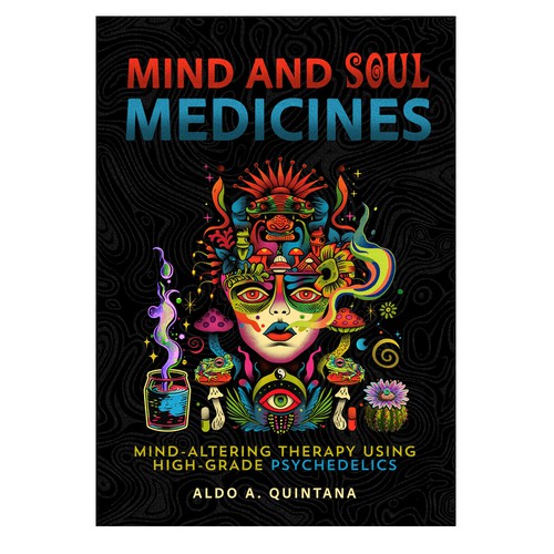 Collage book cover with the title 'Vintage Retro style Psychedelic Book Cover'