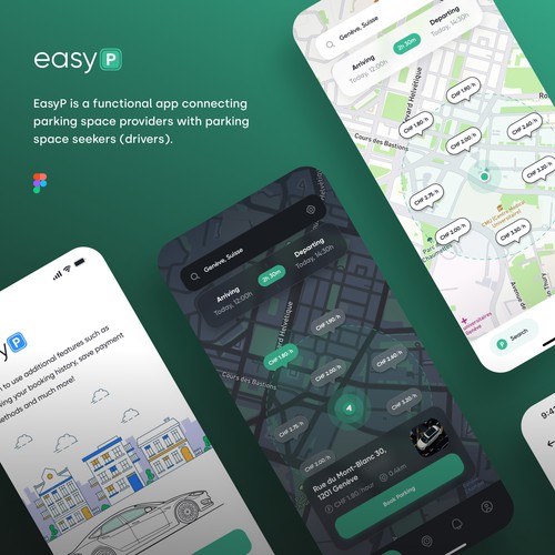 Navigation design with the title 'App design for a parking space platform'