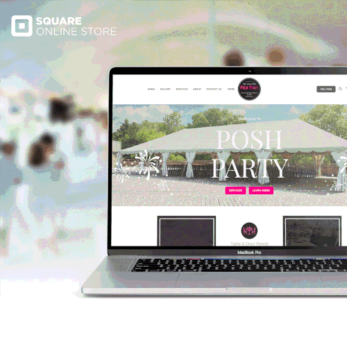 Atom design with the title 'Tent Party Rent for Square Online Site'