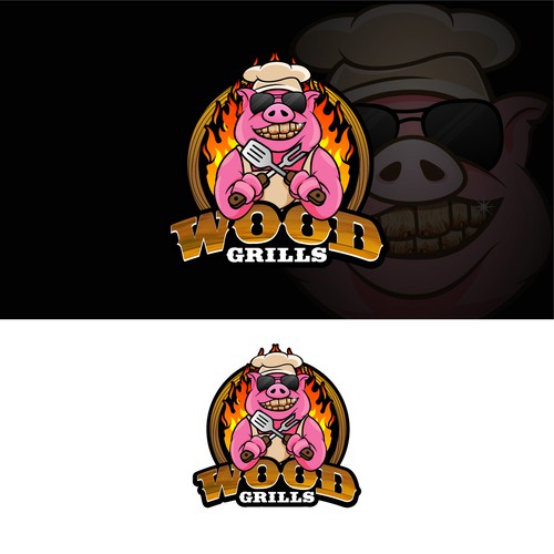 Grill design with the title 'logo and mascot design for wood grills'
