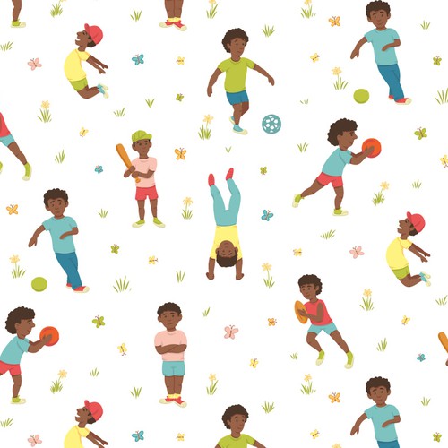 Boy artwork with the title 'African American Boys Play Outdoors'