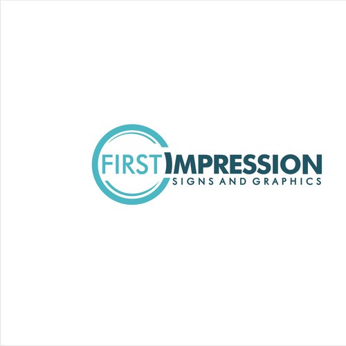 Advertising logo with the title 'Clear concept logo for FIRST IMPRESSION Signs And Grapics'