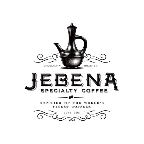 Coffee bean logo with the title 'Jebena'
