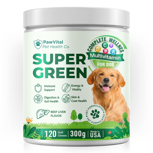 Design with the title 'Multivitamin Chews For Dogs!'