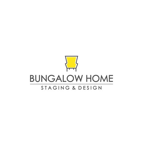 Gray and yellow logo with the title 'Logo Design For Bungalow Home'
