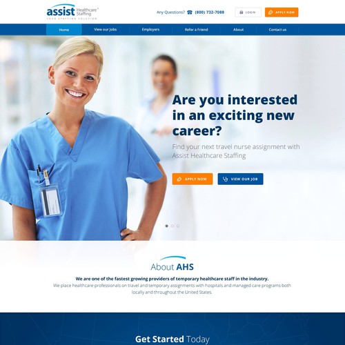 Medical website with the title 'Assist Healthcare Staffing'