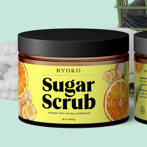 Skincare label with the title 'Sugar Scrub Label for Byoko'