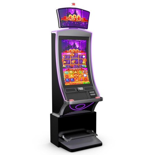 Rendering design with the title 'Slot machine 3D image for product catalog'