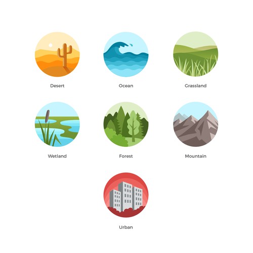 Desert design with the title 'Design of habitat icons for a nature app'