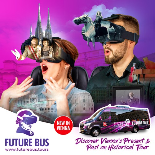 Tour design with the title 'Banner Ad Campaign for virtual reality bus'