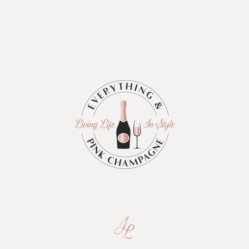 Champagne bottle logo with the title 'Everything & Pink Champagne'