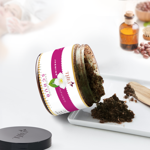 Scrub design with the title 'Exfoliating scrub Packaging'