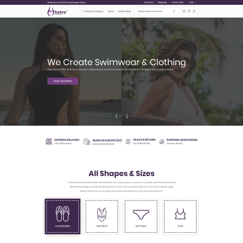 Product website with the title 'Restyle Swimwear website'