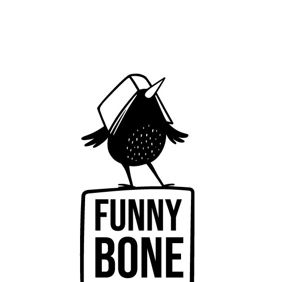 Black and white calculator logo with the title 'Funny bird logo'
