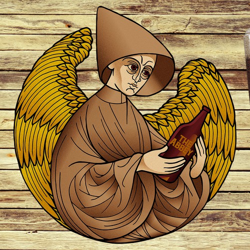 Glass artwork with the title 'The monk beer'