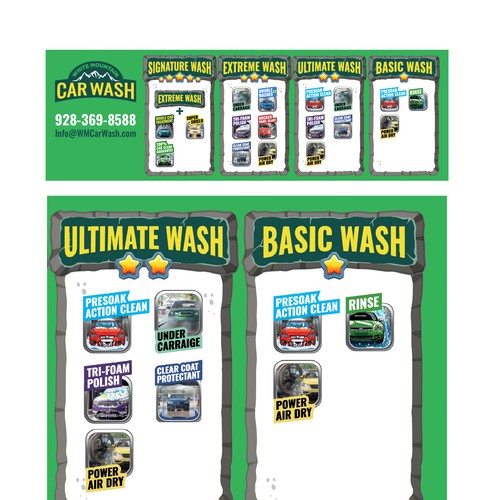Car wash design with the title 'White Mountain Car Wash Shop Sign'