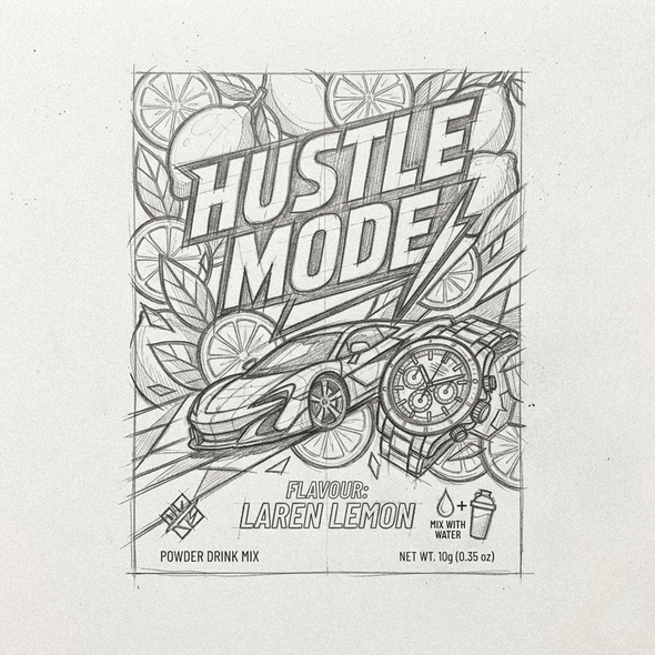 Sketch design with the title 'Hustle Mode'