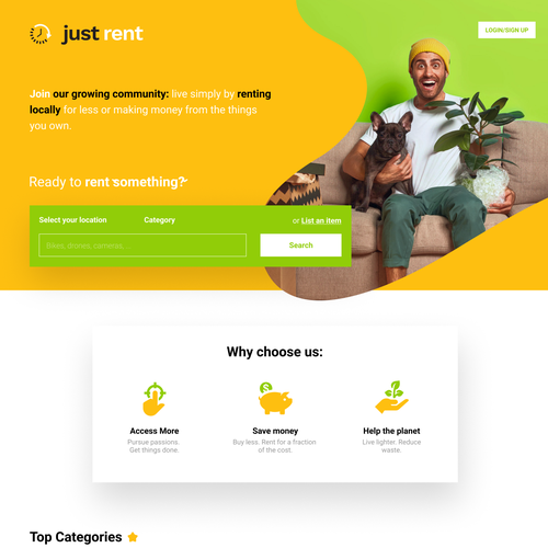 Marketplace website with the title 'Design for renting website'
