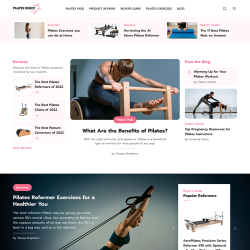 Review design with the title 'Blog design for Pilates Digest'