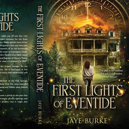 Time travel design with the title 'The First Lights of Eventide'