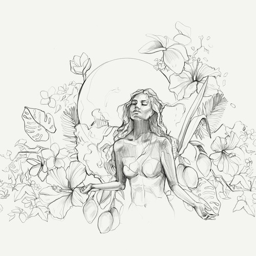 Line art illustration with the title 'Figure Sketch for Skincare Packaging'