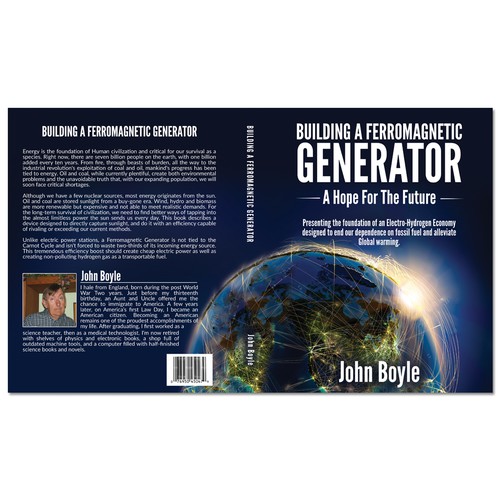 Futuristic design with the title 'A book cover for a new discovery to make electricty from sunlight'